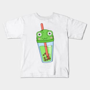 Anime Frog Bubble Tea Milk Kids T-Shirt